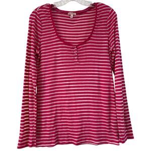 Juicy Couture‎ Y2K Fitted Striped Henley Tee Size XL Pink Babydoll Rhinestones